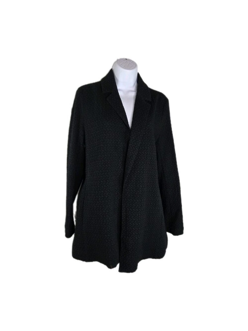 Eileen Fisher Black Textured Open Front Blazer Jacket Office Career Womens READ